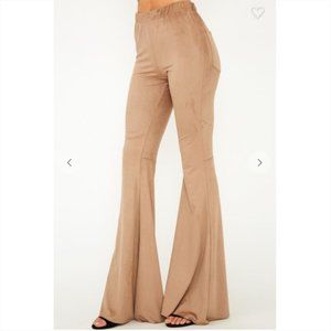 New! Tan Baby Suede Flared Leg Pants